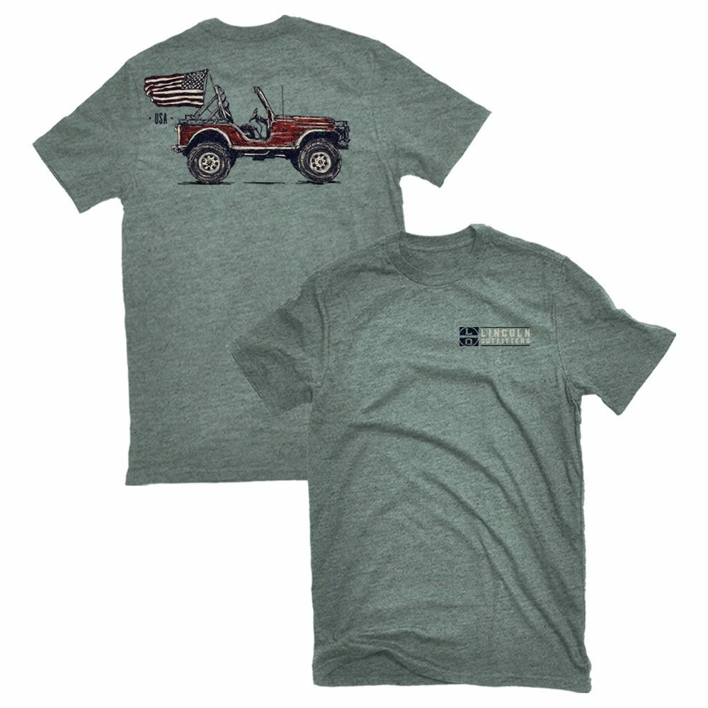 Lincoln Outfitters Men's Short Sleeve Drawn Jeep T-Shirt Aquifer Heather - LO-145 - T-Shirts