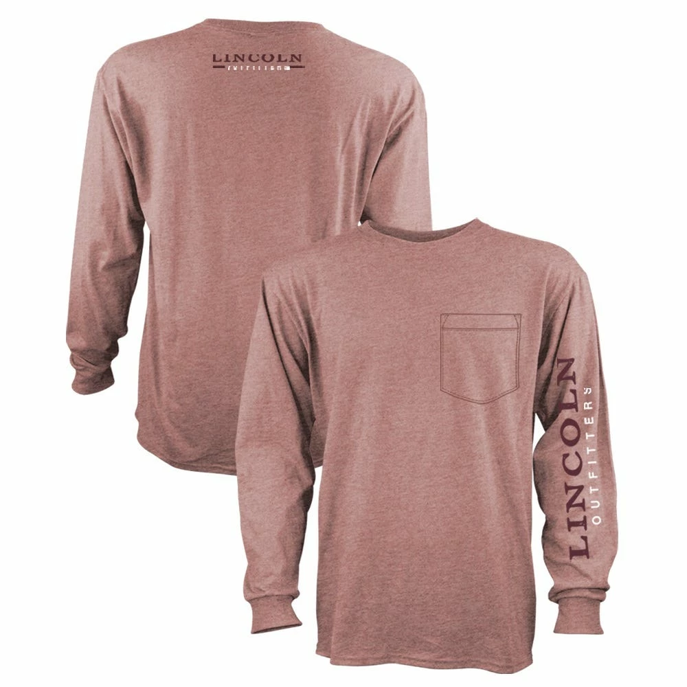 Lincoln Outfitters Men's Heavyweight Long Sleeve Pocket Graphic Tee Brick Dust Light Heather - LOLSPK-01-BDLH - Long Sleeve Shirts