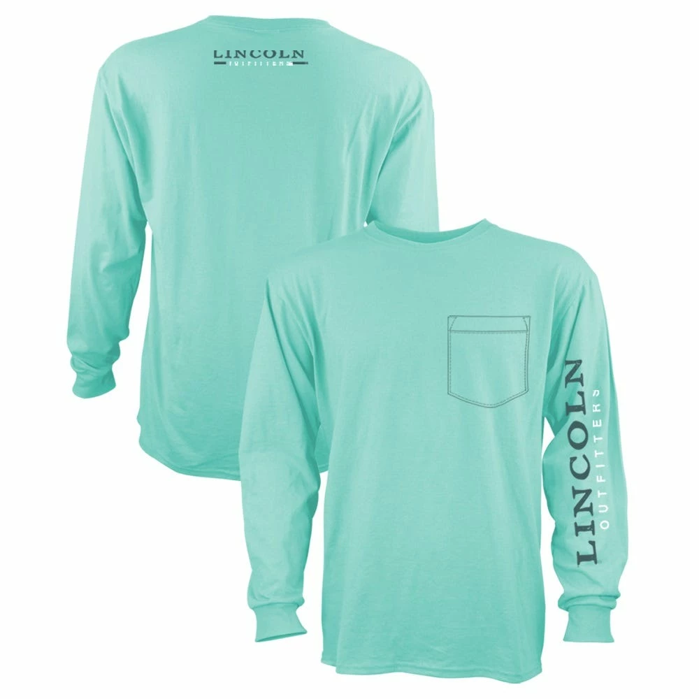 Lincoln Outfitters Men's Heavyweight Long Sleeve Pocket Graphic Tee Beach Glass- LOLSPK-01-BG - Long Sleeve Shirts