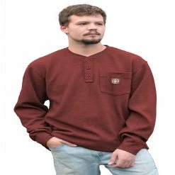 Lincoln Outfitters Men's Long Sleeve Bedford Henley Red - BRK-E0379 - Long Sleeve Shirts