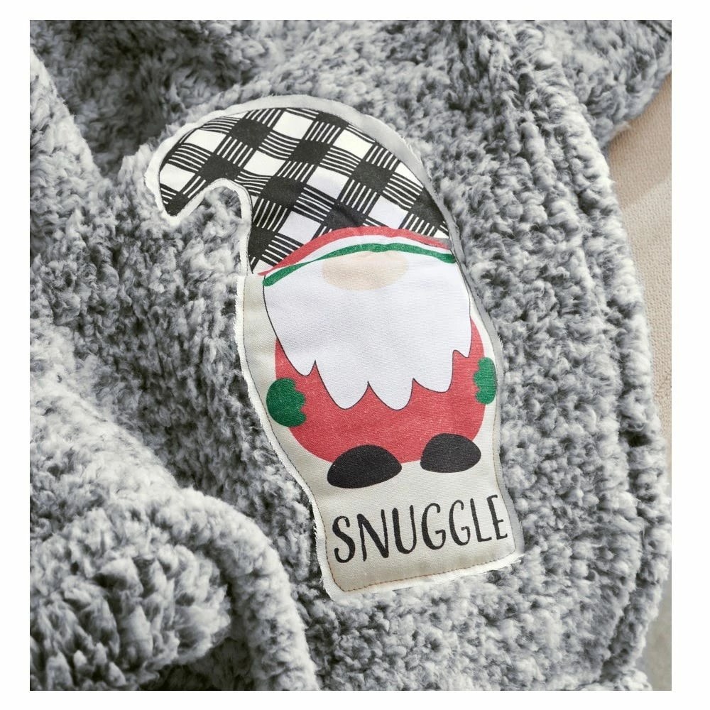 Lincoln Outfitters Holiday Gnome Backprinted Teddy Sherpa 50 x 60 Throw with printed Patch applique - RK-TEDAP-HOL - Blankets & Bedspreads - Image 2