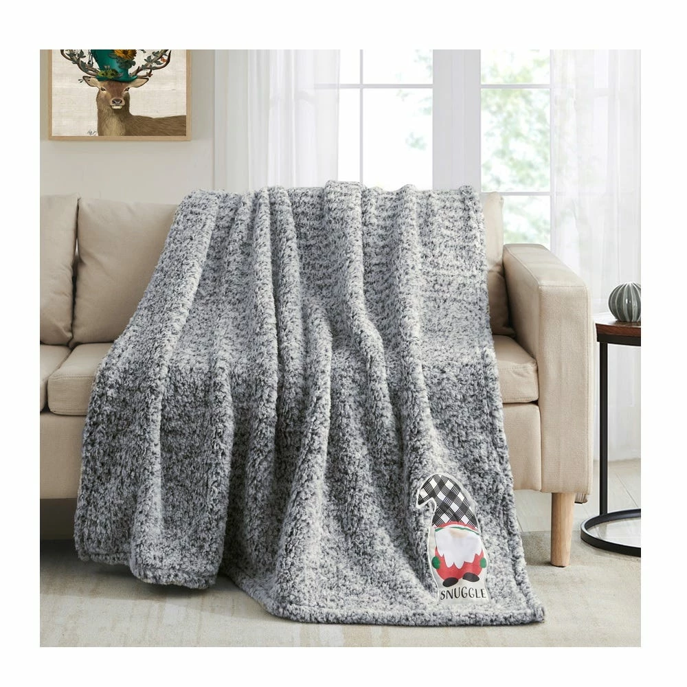 Lincoln Outfitters Holiday Gnome Backprinted Teddy Sherpa 50 x 60 Throw with printed Patch applique - RK-TEDAP-HOL - Blankets & Bedspreads - Image 3