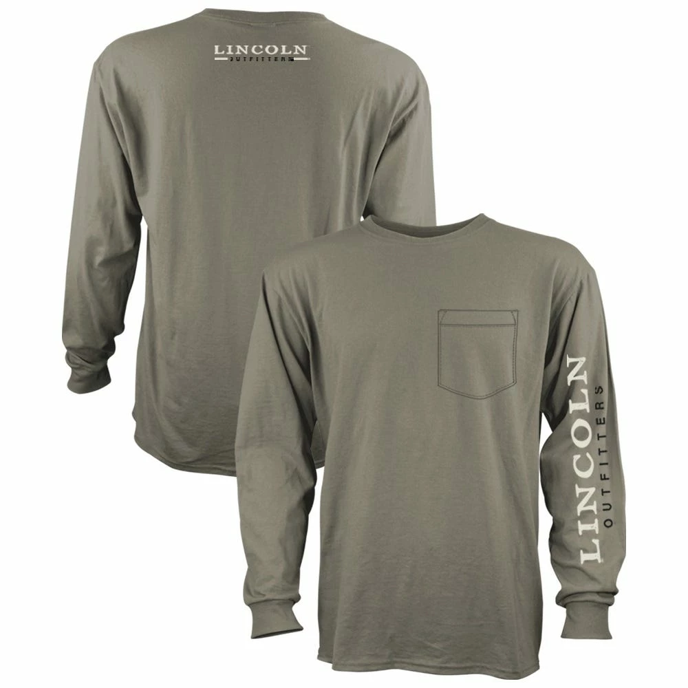 Lincoln Outfitters Men's Heavyweight Long Sleeve Pocket Graphic Tee Vetiver - LOLSPK-01-V - Long Sleeve Shirts