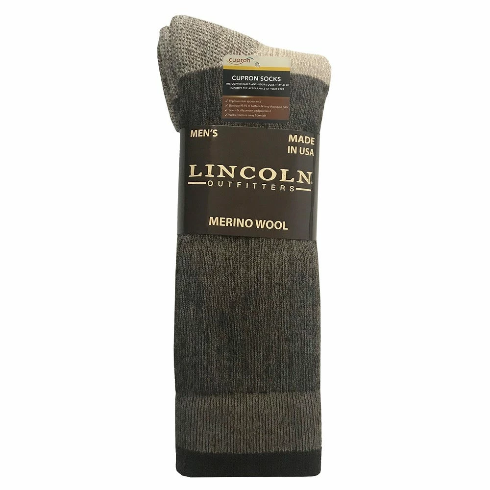 Lincoln Outfitters Men's Cupron Anti-Microbial Merino Wool Boot Sock Brown - RT/LO793-BRN - Socks