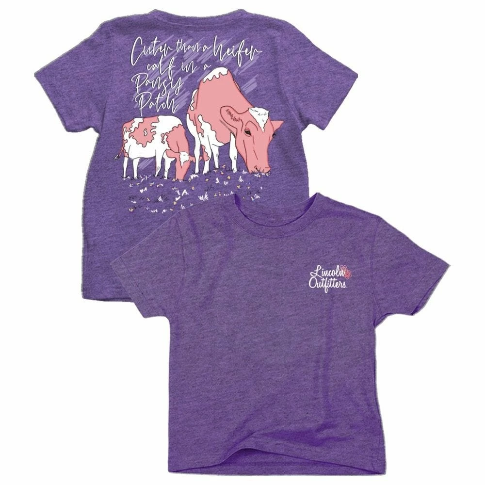 Lincoln Outfitters Youth Girl's Heifer in a Pansy Patch Short Sleeve T-Shirt - LOY-24 - T-Shirts